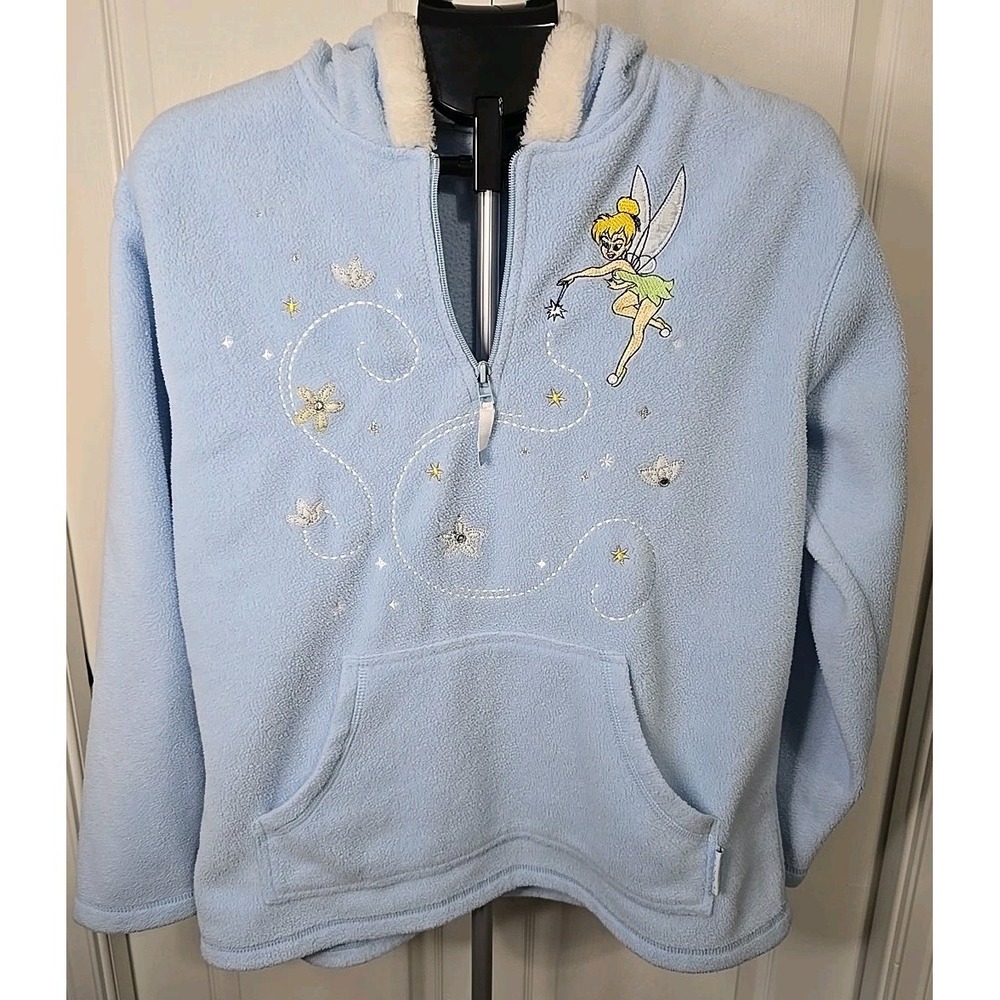 Vintage Disney Tinkerbell Blue Fleece QuarterZip Pullover Hoodie Women's Medium